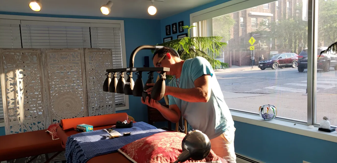 Reiki Master working on the lights